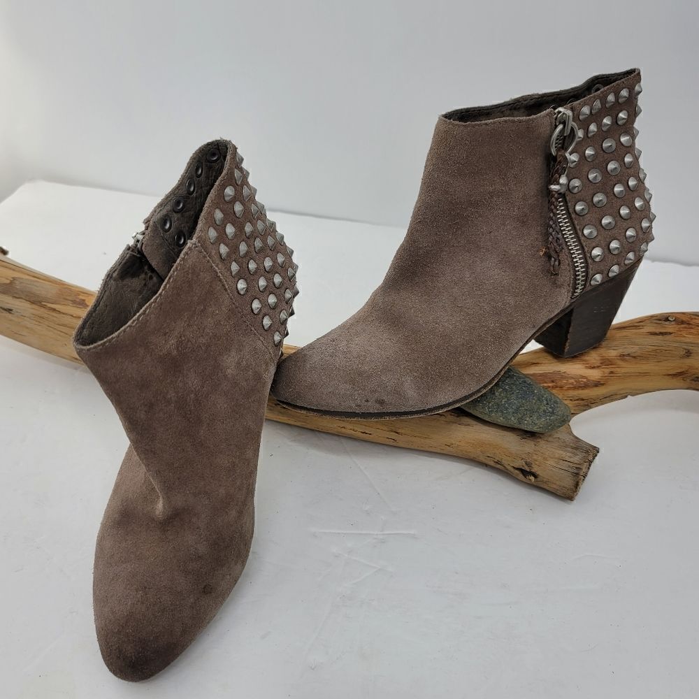 Ash brown suede studded booties